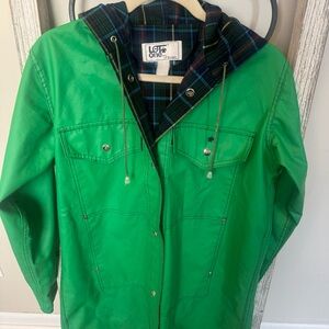 Vintage Lot‎ One Inc Boston Green Plaid Lined Hooded Rain Parka Jacket Mens M